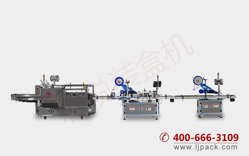 手機膜自動掛構插盒貼標裝盒機生產(chǎn)線整體展示